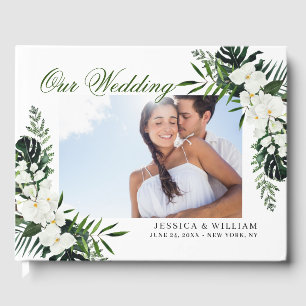 Livre D'or Elégante Orchidées Blanches Bohême Mariage Photo