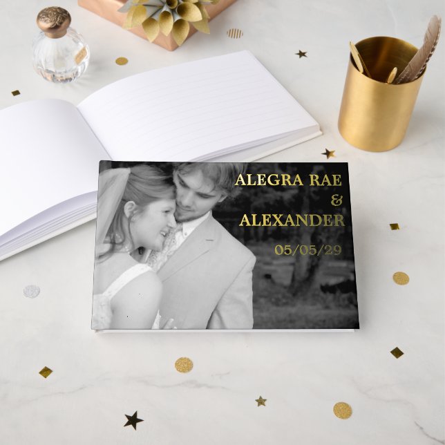 Livre D'or Élégante photo de Mariage noir (Recto ouvert)