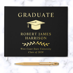 Livre D'or Élégante Photo Gold Foil Black Graduation Party