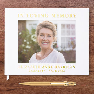 Livre D'or Elégante photo Gold Foil White Memorial Funeral