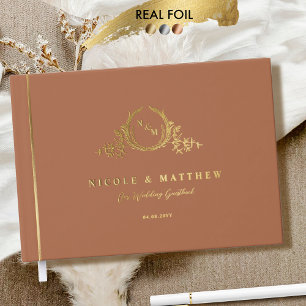 Livre D'or Élégante Terracotta avec Mariage de Monogramme à h