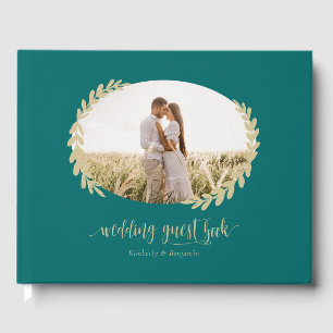 Livre D'or Elégante Turquoise et Gold Wreath Mariage photo