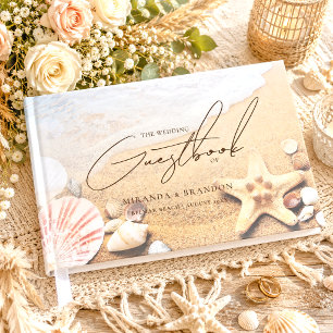 Livre D'or Élégants Coquillages d'Étoiles de Mer Mariage Trop