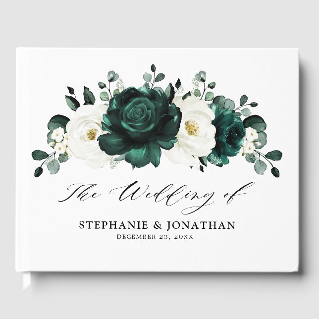Livre D'or Emerald Green Eucalyptus Blanc Floral Mariage (Recto)