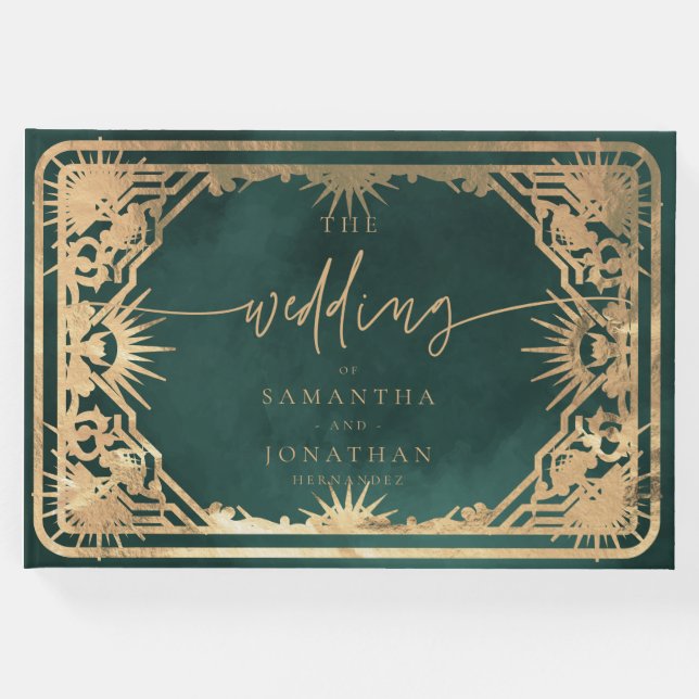 Livre D'or Emerald Green & Faux Gold Tarot Mariage céleste (Devant)
