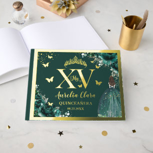 Livre D'or Emerald Green Floral Quinceañera Quince 15 XV Or