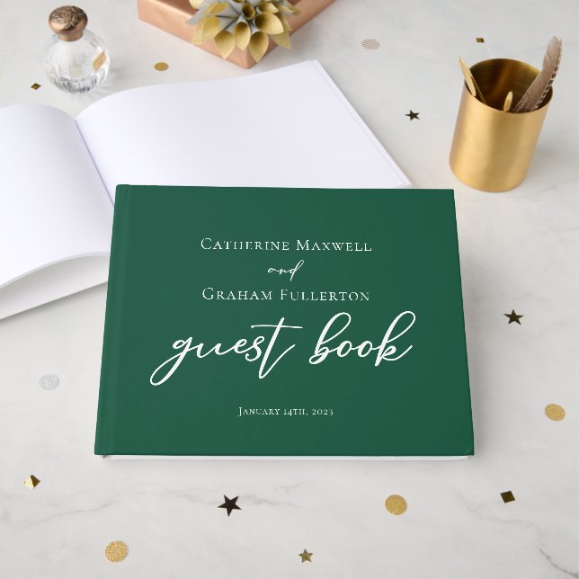 Livre D'or Emerald Green Typographie Mariage forestier person (Recto ouvert)