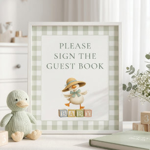 Livre d'or en vichy sage pour Baby Shower avec une