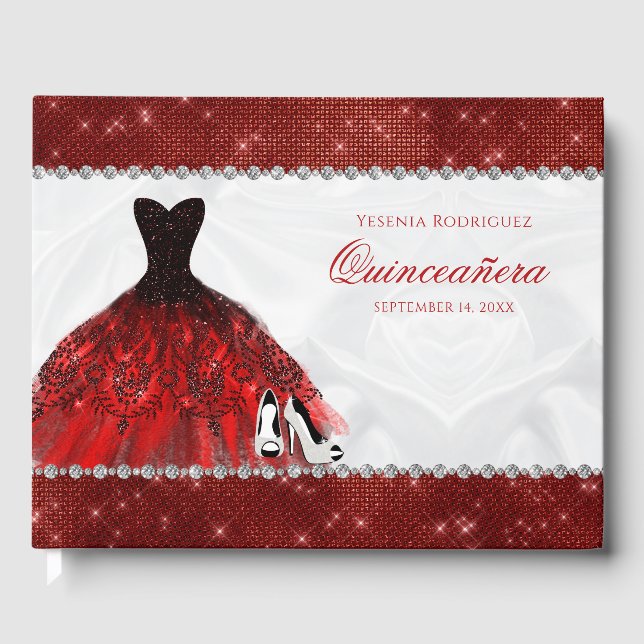Livre D'or Éperche en diamant rouge Glam Quinceañera (Recto)