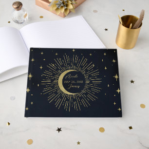 Livre D'or Étoiles dorées Nuit céleste Soleil Couchant Lune