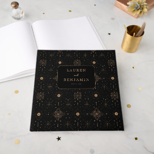 Livre D'or Étoiles dorées sur fond marine luxueux
