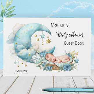 Livre D'or Étoiles étincelantes et Baby shower de Lune Boy