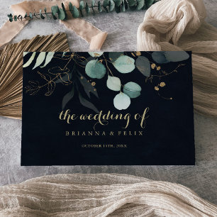 Livre D'or Eucalyptus Gold Floral Calligraphie Mariage bleu