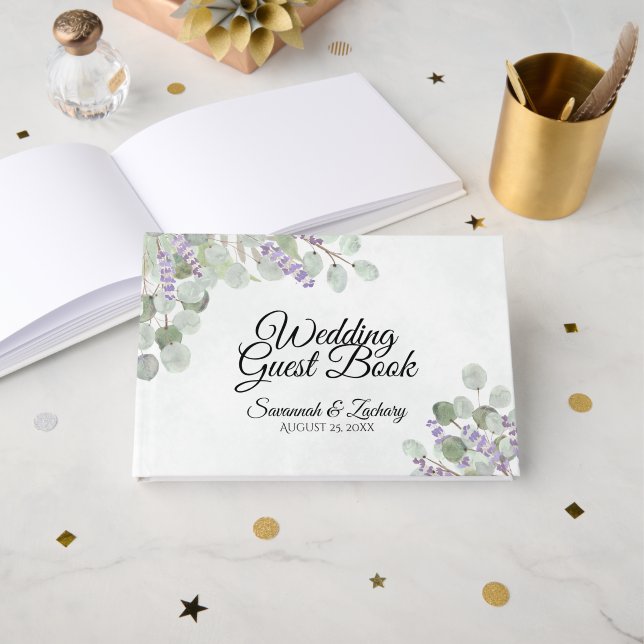 Livre D'or Eucalyptus & Lavender Elegant Boho Chic Mariage (Recto ouvert)
