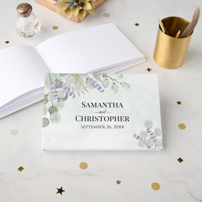 Livre D'or Eucalyptus rustique & Lavender Elegant Mariage Boh (Recto ouvert)