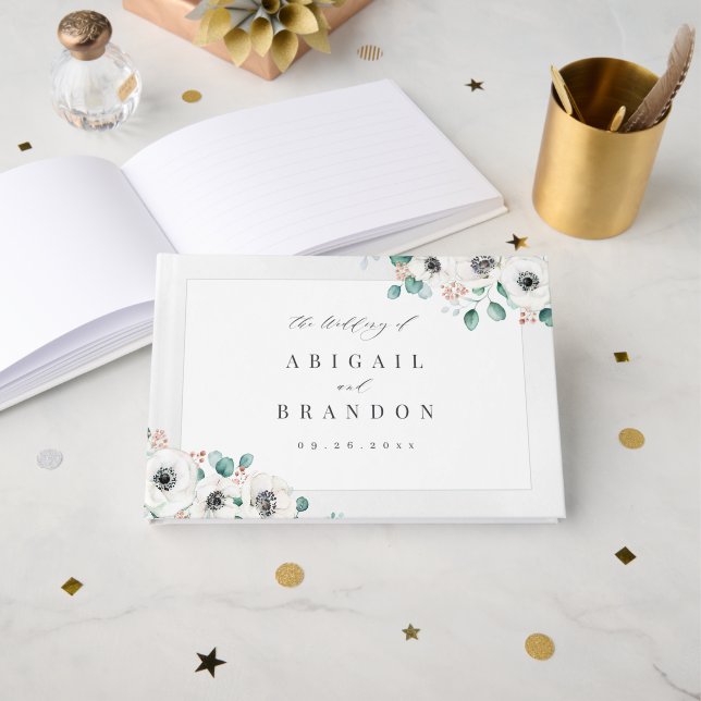 Livre D'or Eucalyptus Verdure anémonique floral rustique mari (Recto ouvert)