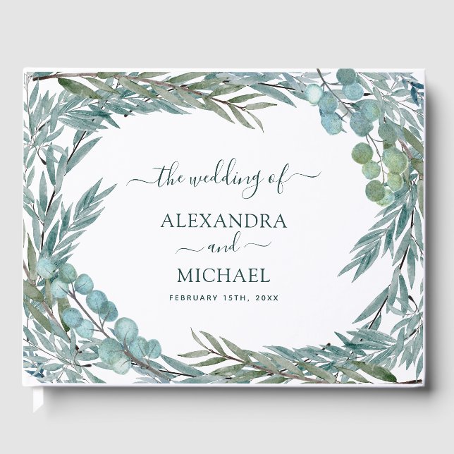 Livre D'or Eucalyptus Verdure Aquarelle Mariage botanique (Recto)
