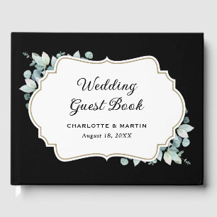 Livre D'or Eucalyptus Vert Mariage noir et blanc