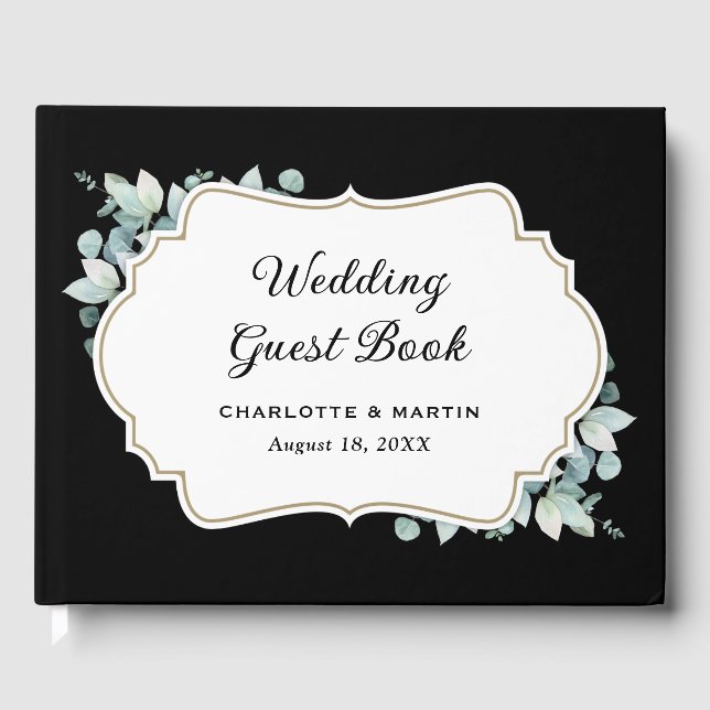 Livre D'or Eucalyptus Vert Mariage noir et blanc (Recto)