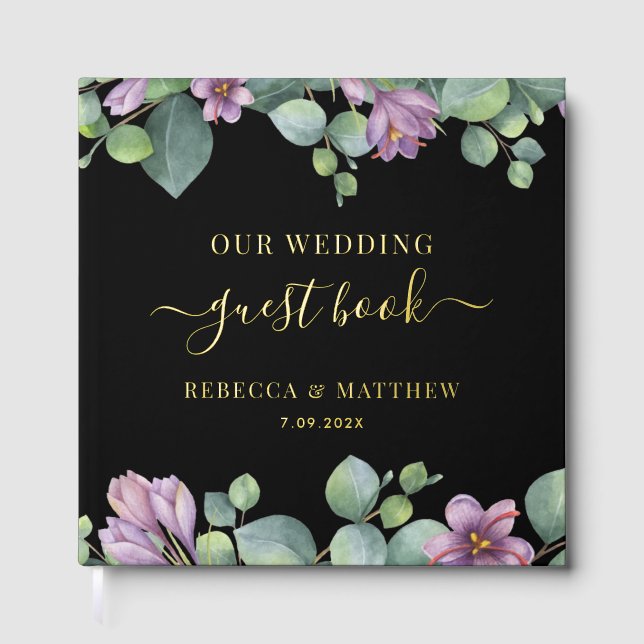 Livre D'or Eucalyptus Vert Purple Mariage Gold Foil (Recto)