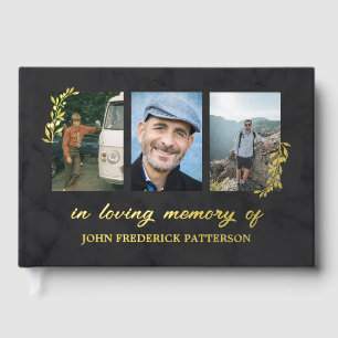 Livre D'or Faint Dark Marbling Gold Twig 3 Photo Memorial