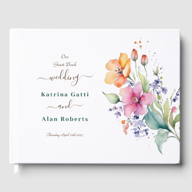 Livre D'or Faire-part de mariage de fleurs jaunes rose-rose (Recto)