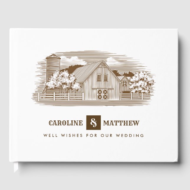 Livre D'or Farm Drawing Rustic Mariage Livres d'hôtes (Recto)