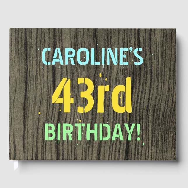 Livre D'or Faux Wood, Peint Texte Look, 43ème anniversaire +  (Recto)