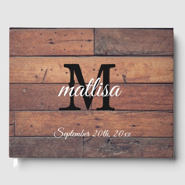 Livre D'or Ferme en bois rustique Pays Monogramme Mariage (Recto)