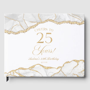 Livre D'or Fête d'anniversaire de 25 ans en Agate Blanc Or El