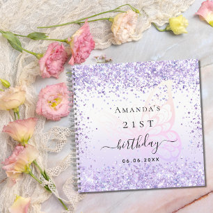 Livre d'or fête d'anniversaire violet papillon