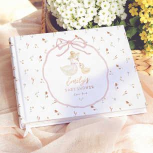 Livre D'or Fête de bébé Fleur Sauvage Ruban Rose Oie Ridicule