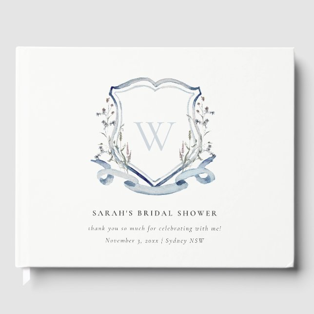 Livre D'or Fête de mariage avec blason aquarelle de fleur sau (Recto)