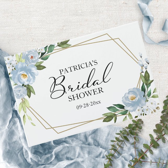 Livre D'or Fête de mariage florale bleue poussiéreuse géométr (Créateur téléchargé)