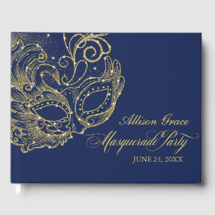 Livre D'or Fête de Quinceañera Mascarade Or Bleu