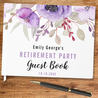 Livre D'or Fête de retraite florale aquarelle blanche violett