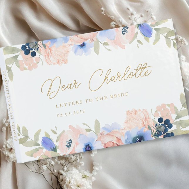 Livre D'or Fête des mariées Bleu Pêche (Peach Blue Blush Floral Bridal Shower Guest Book with your name and date.)
