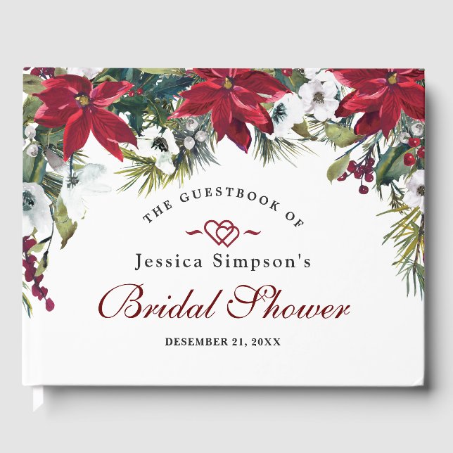 Livre D'or Fête des mariées de Noël Florale Poinsettia Rouge (Recto)