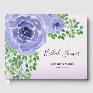 Livre D'or Fête des mariées Fleurs violettes & Aquarelle vert