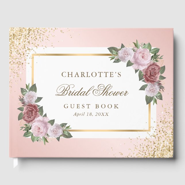 Livre D'or Fête des mariées florale en or rose (Recto)