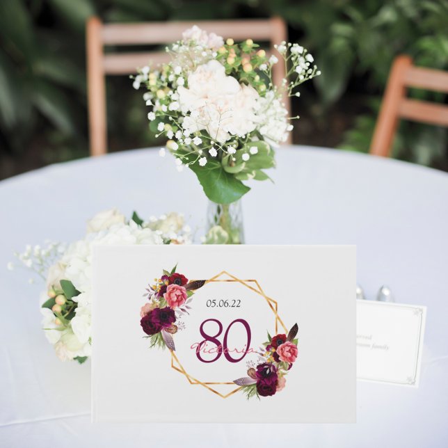 Livre D'or fête du 80e anniversaire bordeaux floral géométriq (Créateur téléchargé)