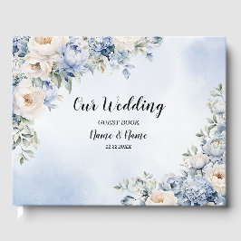 Livre D'or Fête Dusty Blue Watercolor Fleurs d'ivoire Feuille