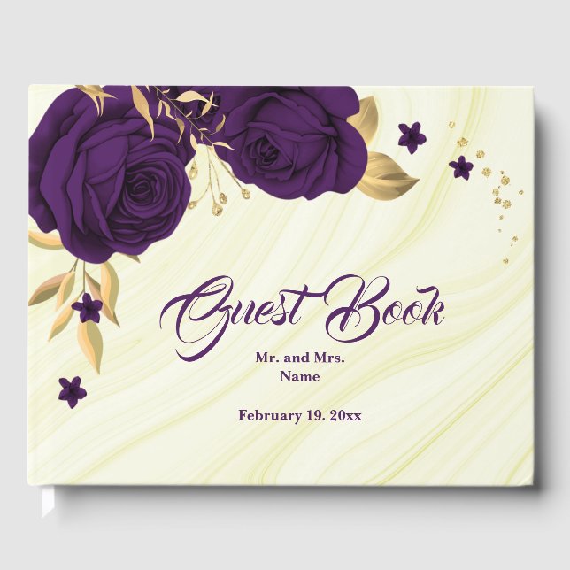 Livre D'or feuille chic royal violet fleuri or (Recto)
