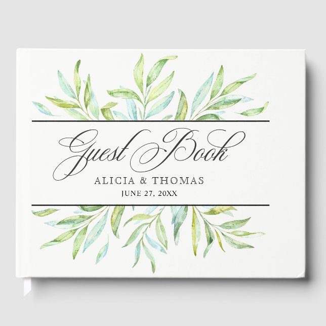 Livre D'or Feuilles d'aquarelle bleu et vert (Recto)