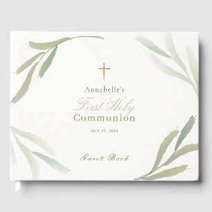 Livre D'or Feuilles vertes naturelles Première communion sain