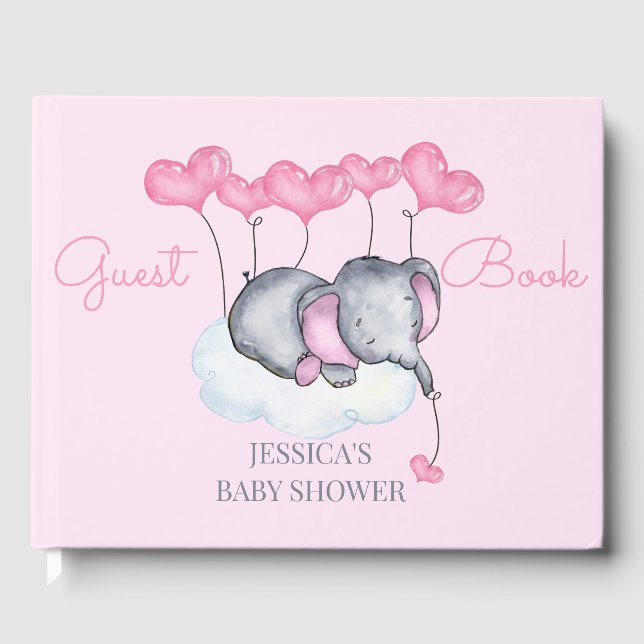 Livre D'or Fille Eléphant Baby shower rose (Recto)