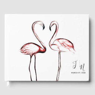 Livre D'or Flamants Roses Rose Pêche Mariage Élégant