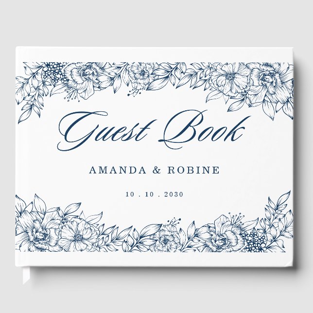 Livre D'or Fleur Bleue Blanc Élégant (Recto)