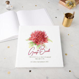 Livre D'or Fleur de waratah rouge aquarelle rouge mariage bla
