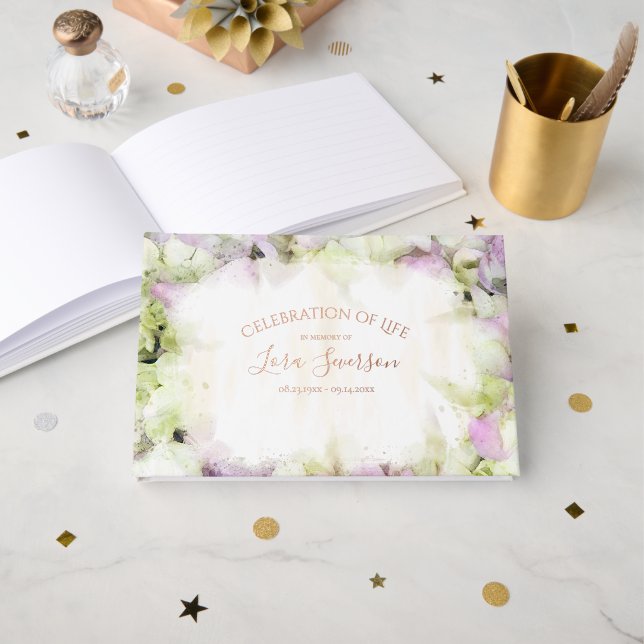 Livre D'or Fleur d'Hydrangée presque rose Fête de la vie (Recto ouvert)